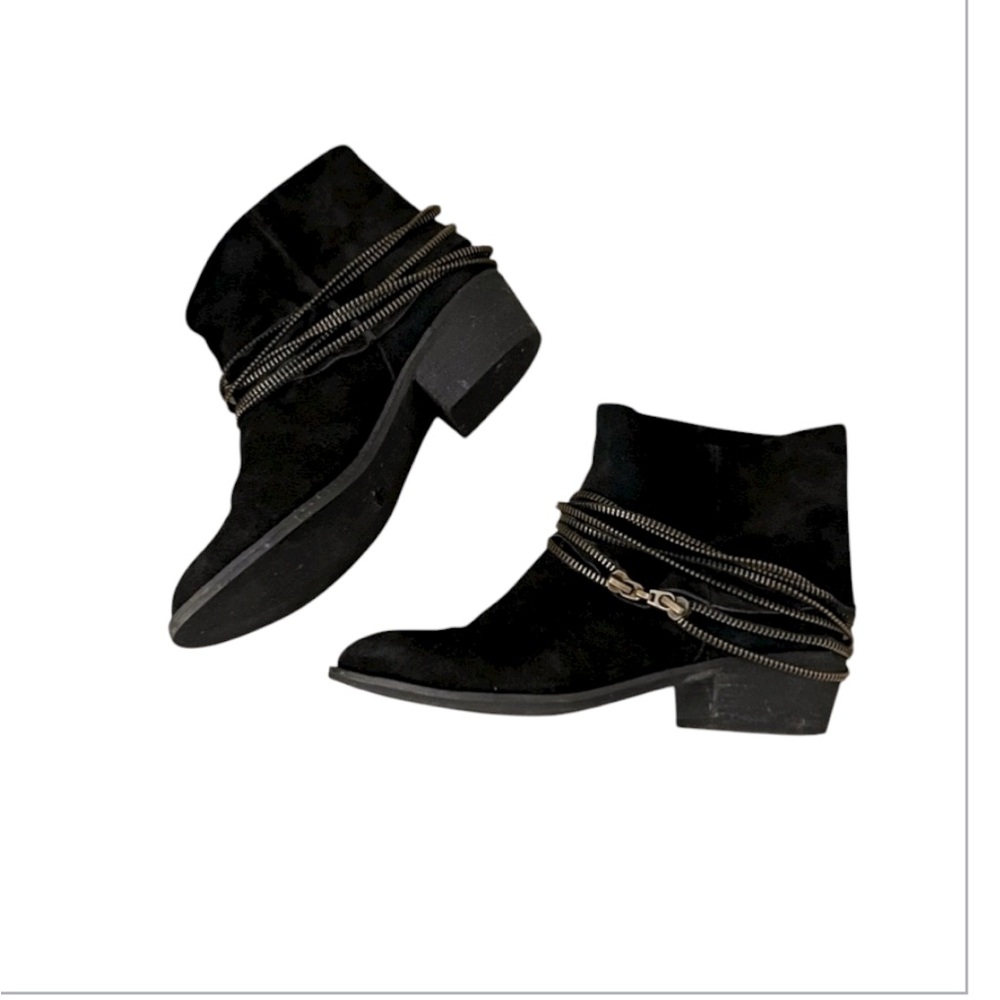 Baldi LONDON Women’s Black Suede Zipper Chain Slip On Ankle Booties 37 (6-6.5)